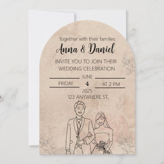 Minimal Elegant Wedding Invitation with Line Art C 招待状 (正面)