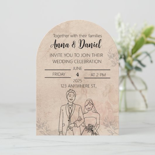 Minimal Elegant Wedding Invitation with Line Art C 招待状 (スタンド正面)