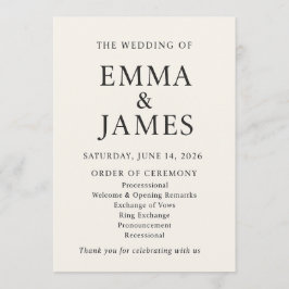 Minimal Elegant Wedding Program | Ivory Ceremony プログラム