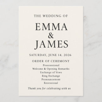 Minimal Elegant Wedding Program | Ivory Ceremony プログラム