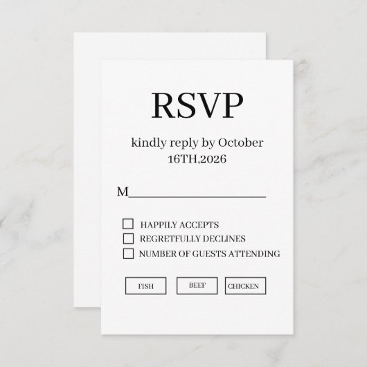 Minimal Elegant Wedding RSVP Card (正面/裏面)