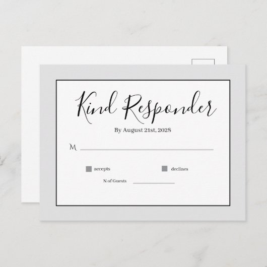 Minimal Elegant Wedding RSVP Postcard ポストカード (正面/裏面)