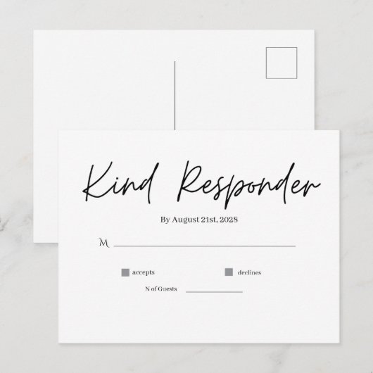 Minimal Elegant Wedding RSVP Postcard ポストカード (正面/裏面)