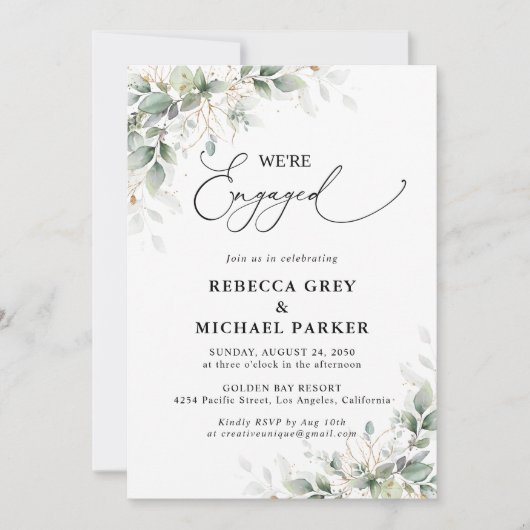 Minimal Eucalyptus Engagement Party Invitation 招待状 (正面)