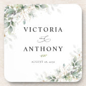 Minimal Eucalyptus Square Wedding Coaster コースター (正面)