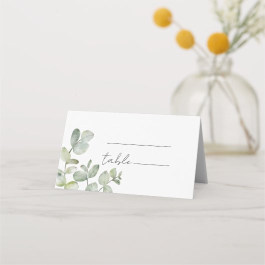 Minimal Eucalyptus Watercolor Wedding プレイスカード (正面)