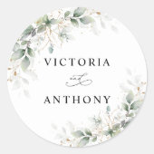 Minimal Eucalyptus Wedding Classic Round Sticker ラウンドシール (正面)