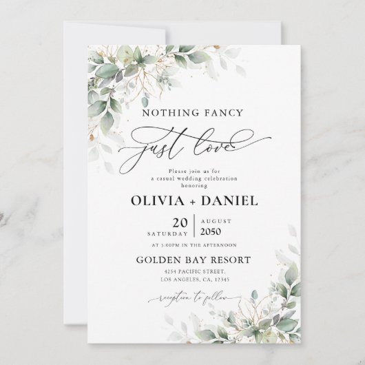 Minimal Eucalyptus Wedding Invitation 招待状 (正面)