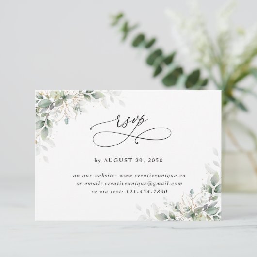 Minimal Eucalyptus Wedding Online RSVP Card (スタンド正面)
