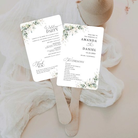 Minimal Eucalyptus Wedding Program Hand Fan ハンドファン