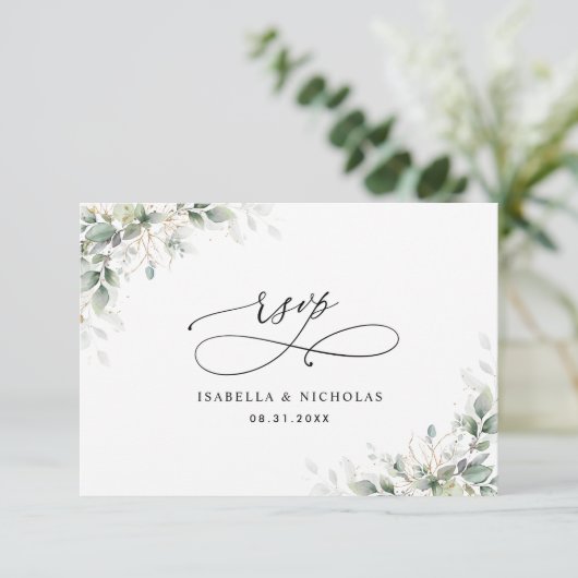 Minimal Eucalyptus Wedding RSVP Card (スタンド正面)