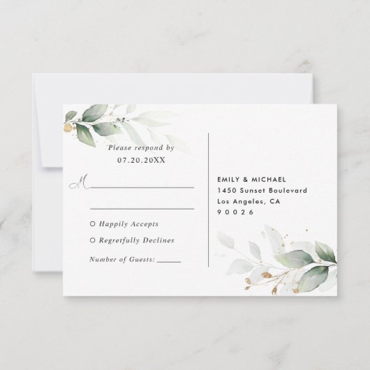 Minimal Eucalyptus Wedding RSVP Card (裏面)