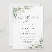 Minimal Eucalyptus Wedding Save The Date 招待状 (正面)
