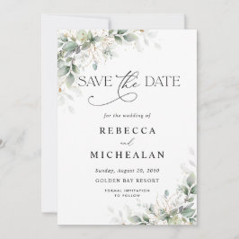 Minimal Eucalyptus Wedding Save The Date 招待状