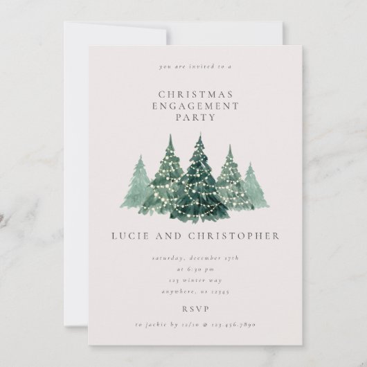Minimal Evergreen Christmas Engagement Party 招待状 (正面)