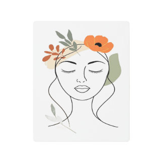 Minimal Face Line Art | Modern Abstract Wall Art | メタルプリント