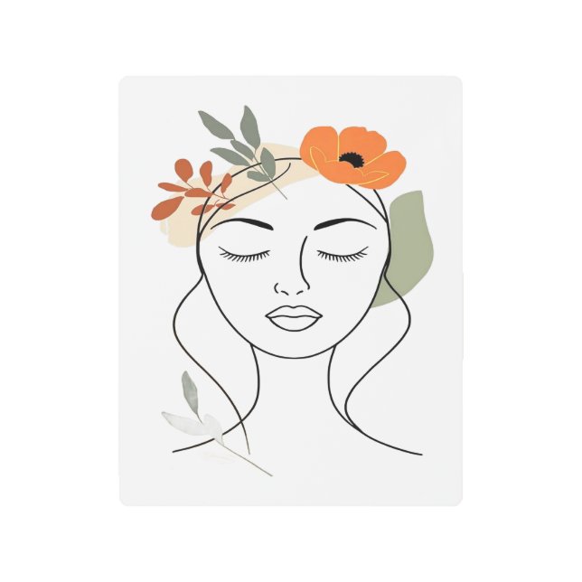 Minimal Face Line Art | Modern Abstract Wall Art | メタルプリント (正面)