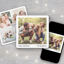 Minimal Family Name & Year Christmas Photo Collage シーズンカード