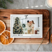 Minimal Family Photo Christmas Card with Bow シーズンカード