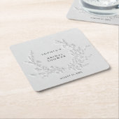 Minimal Faux Blind Deboss Cotton Bridal Shower スクエアペーパーコースター (アングル)