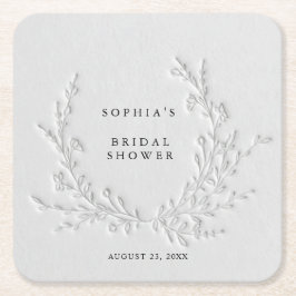 Minimal Faux Blind Deboss Cotton Bridal Shower スクエアペーパーコースター