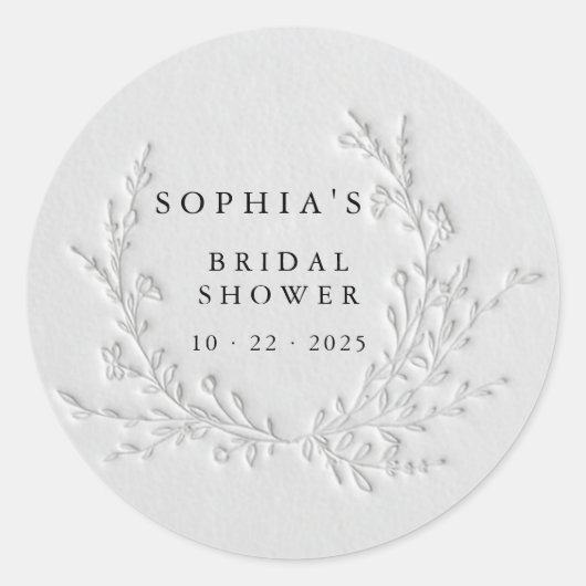 Minimal Faux Blind Deboss Cotton Bridal Shower  ラウンドシール (正面)