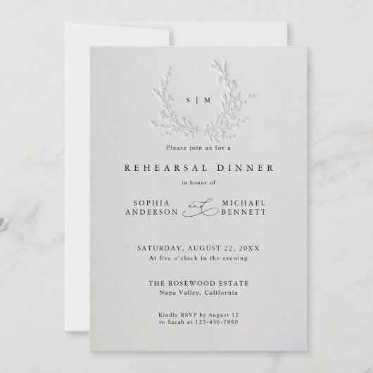 Minimal Faux Blind Deboss Cotton  Rehearsal Dinner 招待状 (正面)