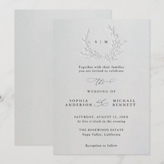 Minimal Faux Blind Deboss Cotton Wedding 招待状 (正面/裏面)