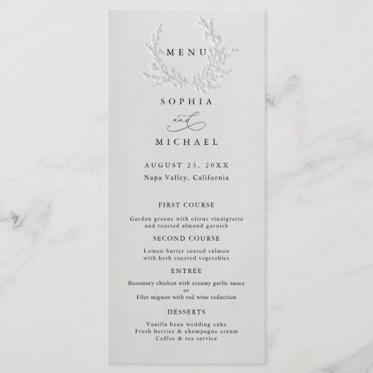 Minimal Faux Blind Deboss Cotton Wedding Flat Menu メニュー (正面)