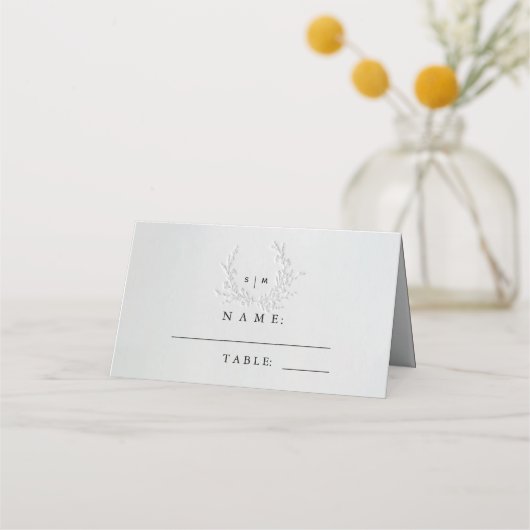 Minimal Faux Blind Deboss Cotton Wedding Place  プレイスカード (正面)
