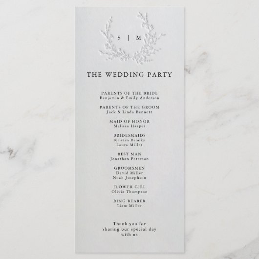 Minimal Faux Blind Deboss Cotton Wedding Program プログラム (裏面)