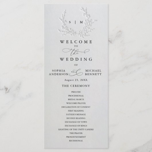 Minimal Faux Blind Deboss Cotton Wedding Program プログラム (正面)