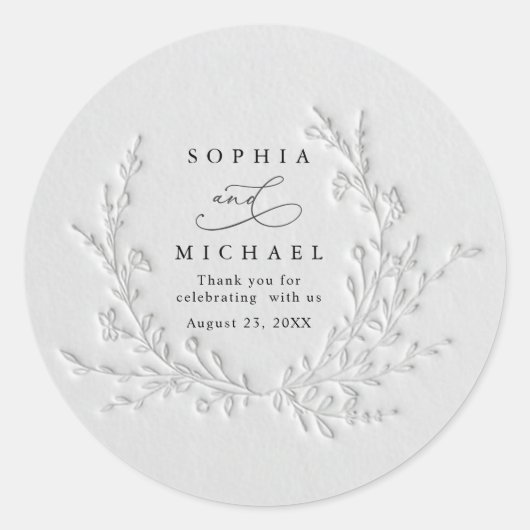 Minimal Faux Blind Deboss Cotton Wedding Sticker ラウンドシール (正面)