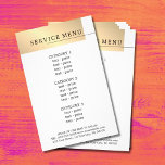 Minimal Faux Gold White Black Line Menu チラシ<br><div class="desc">Elegant fully customizable service menu template design for beauty/hair related professionals. Simple elegant design with faux gold stripe,  black line and white background. Clean elegant design. If you need any help to customize this product,  please contact us.</div>