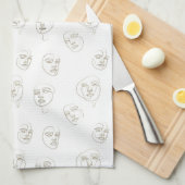 Minimal Female Face Line Pattern (1) キッチンタオル (四つ折り)