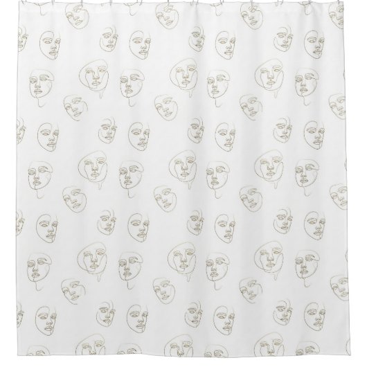Minimal Female Face Line Pattern (1) シャワーカーテン (正面)