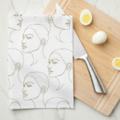 Minimal Female Face Line Pattern (2) キッチンタオル (四つ折り)