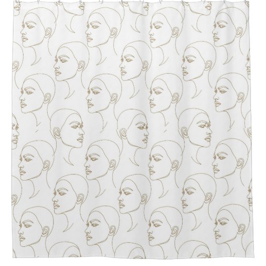 Minimal Female Face Line Pattern (2) シャワーカーテン (正面)
