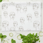 Minimal Female Face Line Pattern (3) キッチンタオル (折り畳み)