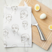 Minimal Female Face Line Pattern (3) キッチンタオル (四つ折り)