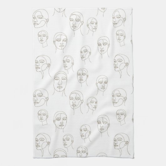 Minimal Female Face Line Pattern (3) キッチンタオル (縦)