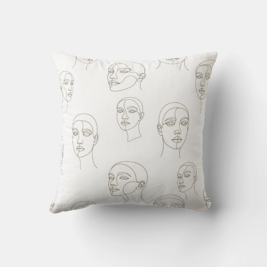 Minimal Female Face Line Pattern (3) クッション (裏面)