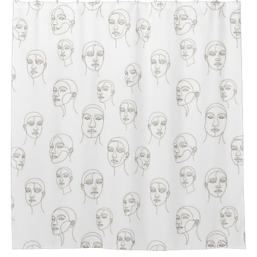 Minimal Female Face Line Pattern (3) シャワーカーテン (正面)