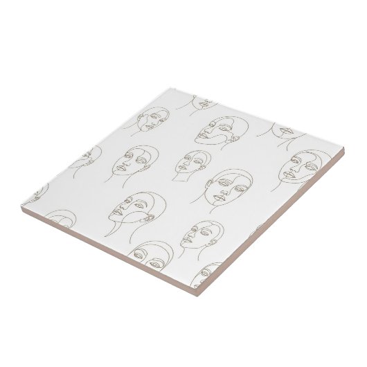Minimal Female Face Line Pattern (3) タイル (側面)