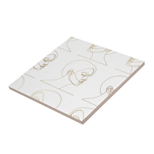 Minimal Female Face Line Pattern (4) タイル (側面)