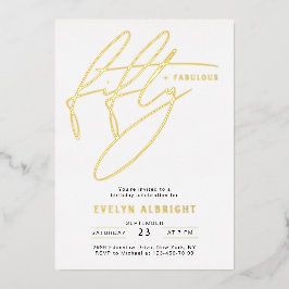Minimal Fifty and Fabulous 50 Birthday Party Gold 箔招待状