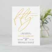 Minimal Fifty and Fabulous 50 Birthday Party Gold 箔招待状 (立ち正面)