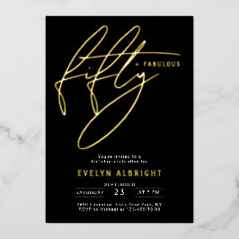Minimal Fifty and Fabulous 50 Birthday Party Gold 箔招待状