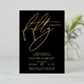 Minimal Fifty and Fabulous 50 Birthday Party Gold 箔招待状 (立ち正面)