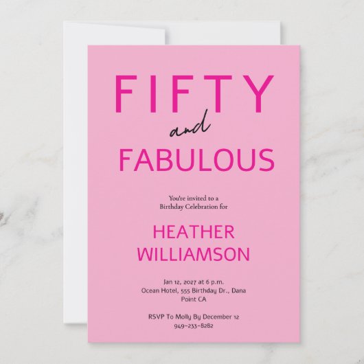 Minimal Fifty and Fabulous 50th Birthday  招待状 (正面)